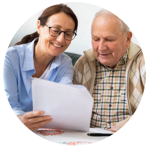 Healthcare worker helping elderly resident